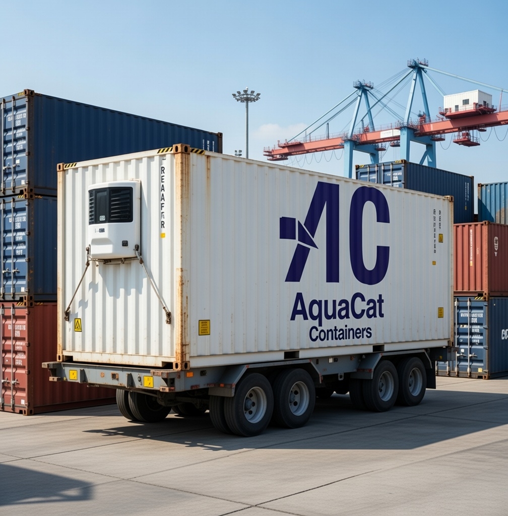 AquaCat branded reefer container at Durban port