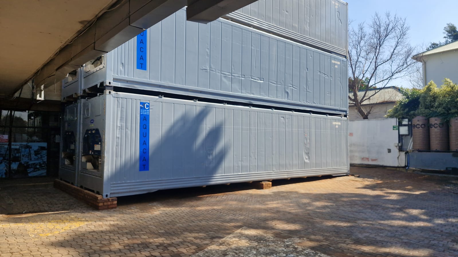 Stacked AquaCat reefer containers at Pretoria commercial site