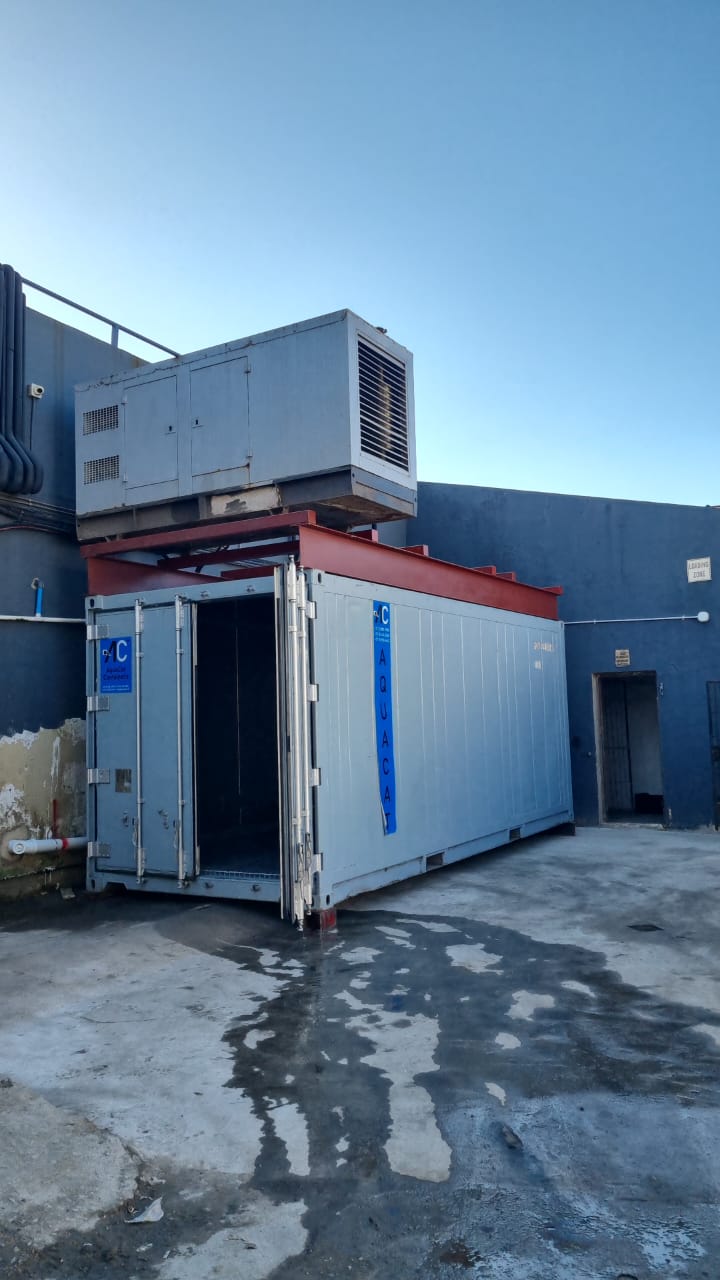 AquaCat reefer container doors open and ready at customer premises