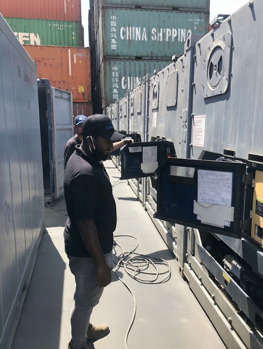 AquaCat technical team inspecting reefer units